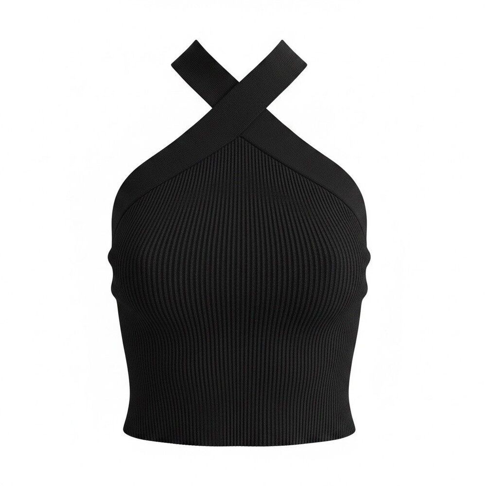 Aritzia Babaton Sculpt Knit Criss Cross Halter Crop Tank Ottoman Rib XS